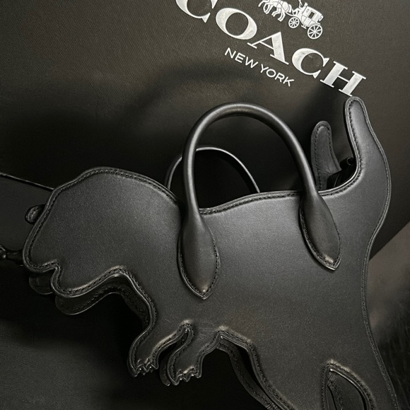 NWT Coach Rexy Runway Bag Leather Signature Canvas Dinosaur Purse Black Handle - Picture 9 of 9